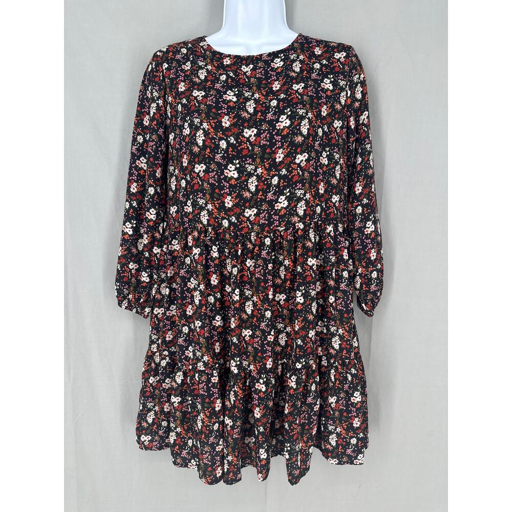 Altard State Dress Women XS Black Mini Floral Cottage Flowy Red Long Sleeve Boho